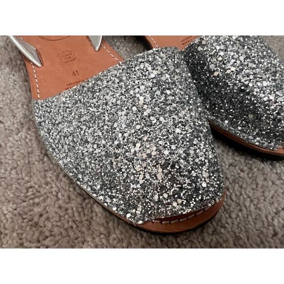 Naturals Menorca Glitter Leather Slingback Sandals Silver Womens Size 41 / US 11 - Picture 5 of 10